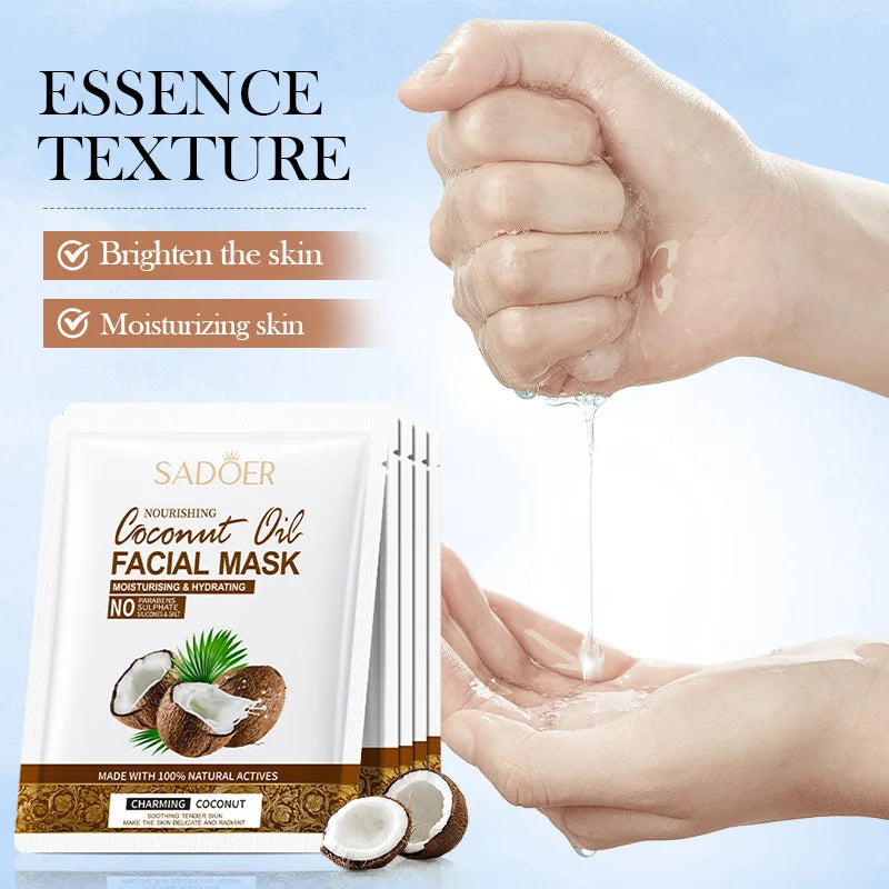 Mascarilla Facial de Coco SADOER — Pack de 5 Unidades | Hidratación y Firmeza