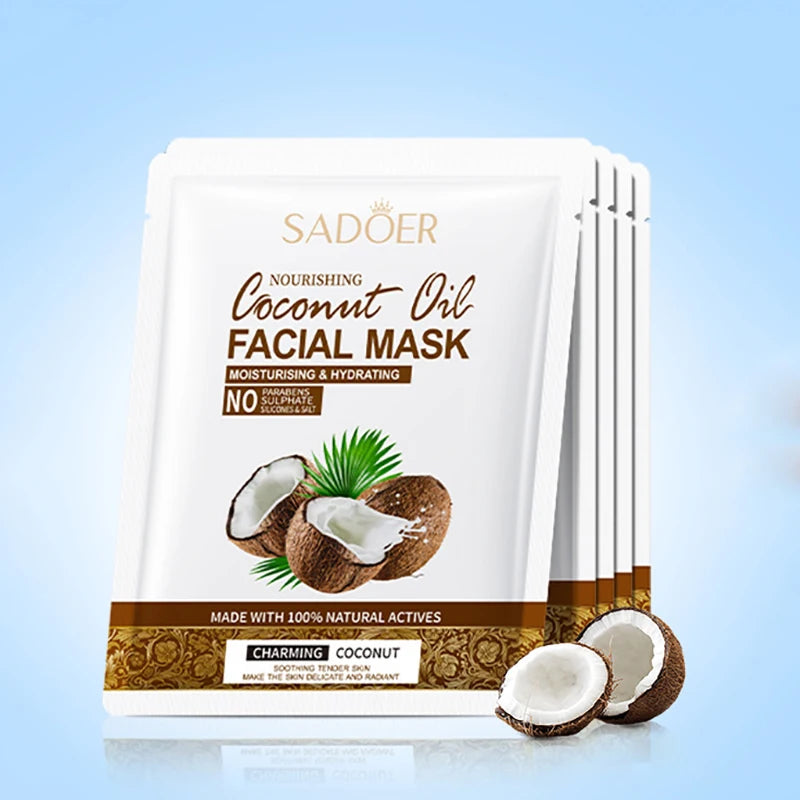 Mascarilla Facial de Coco SADOER — Pack de 5 Unidades | Hidratación y Firmeza